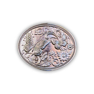 Fluttering Grace - Custom Butterfly Belt Buckle Large - Buckingham Pewter