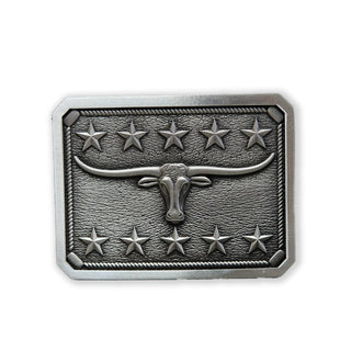 Custom Long Horn Design Belt Buckle - Buckingham Pewter