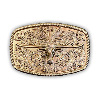 Longhorn Design Belt Buckle - Buckingham Pewter