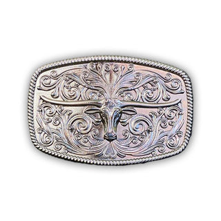 Longhorn Design Belt Buckle - Buckingham Pewter