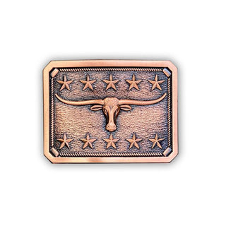 Custom Long Horn Design Belt Buckle - Buckingham Pewter