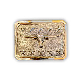 Custom Long Horn Design Belt Buckle - Buckingham Pewter
