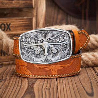 Longhorn Design Belt Buckle - Buckingham Pewter