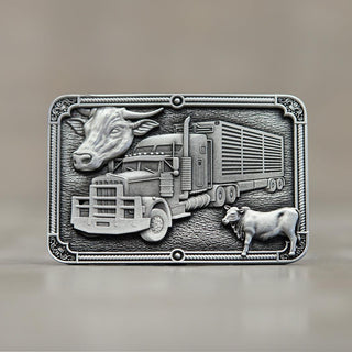 Rusty's Folly Cattle Truck Belt Buckle - Buckingham Pewter