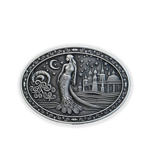 Handcrafted Sumerian goddess buckle buckle featuring intricate design and celestial elements