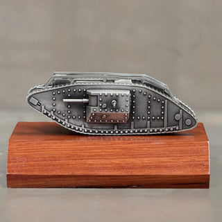 Buckingham Pewter Mark V Landship Model on Wooden Base for Collectors and Enthusiasts