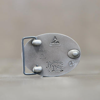 Buckingham Pewter rose design belt buckle with a textured finish and secure metal clasp