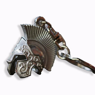 Buckingham Pewter Trojan helmet keyring with intricate detailing and sturdy attachment clip