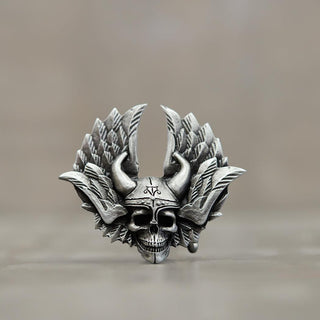 Buckingham Pewter Welcome to Valhalla Skull and Wings Figurine in Detailed Silver Finish