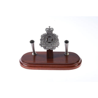 The Royal Queensland Regiment Double Desk Set & Pen Holder (RQR)-Buckingham Pewter