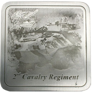 2nd Cavalry Regiment pewter coaster featuring an engraved design of military imagery and insignia