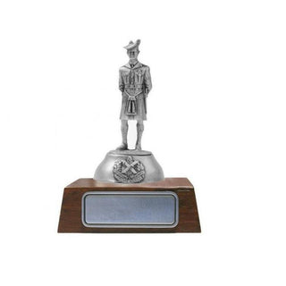 Cameron Scott Pewter Figurine on a wooden base, showcasing intricate details for collectors