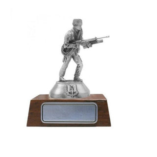 B113 Commando Pewter Figurine on wooden base perfect for military collectors and ANZAC memorabilia