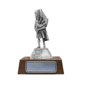 Piper Major Royal Scot Dragon Guards figurine in pewter on a wooden base for collectors and gifts
