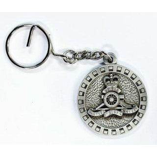 Royal Australian Artillery keyring in pewter with detailed emblem and chain for military enthusiasts