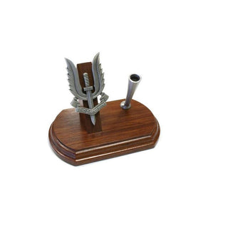 SASR Single Pen Desk Set featuring a wooden base and detailed pewter insignia for desk decor