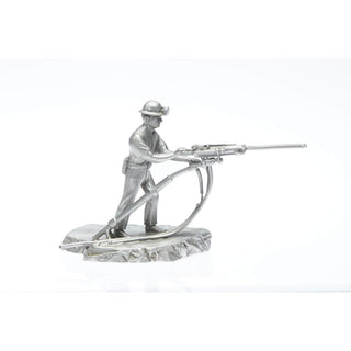 Buckingham Pewter Miner Figurine with Silver Finish, Depicting a Miner with a Drill on a Base
